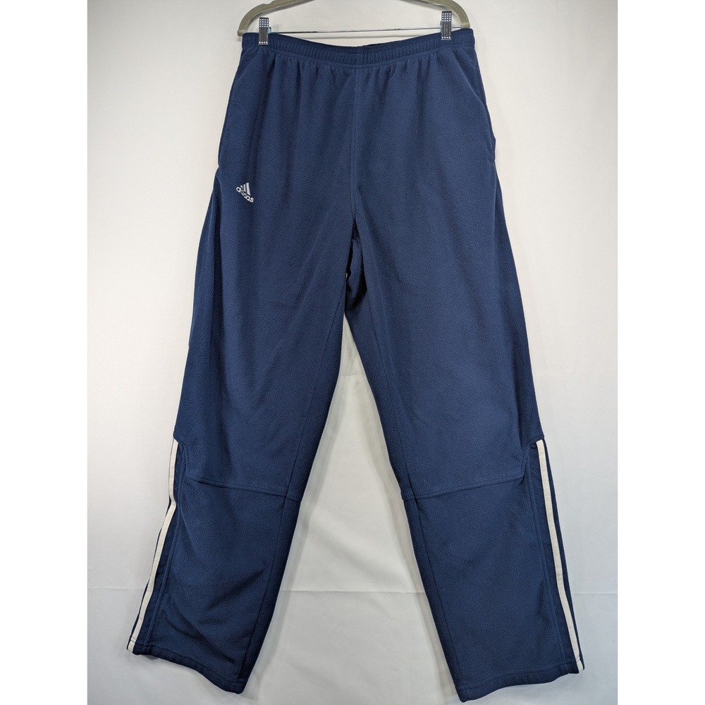 Y2K Adidas Fleece Track Pants Navy Blue White Athletic Joggers Mens Large